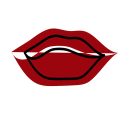 juicy red lips,Doodle illustration of red lips, Lips one line drawing