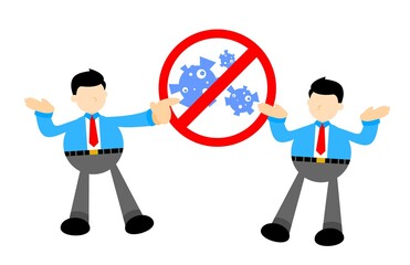 businessman worker protection stop against corona virus pathogen cartoon doodle flat design style vector illustration