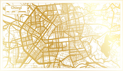 Chiayi Taiwan City Map in Retro Style in Golden Color. Outline Map.