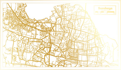 Surabaya Indonesia City Map in Retro Style in Golden Color. Outline Map.