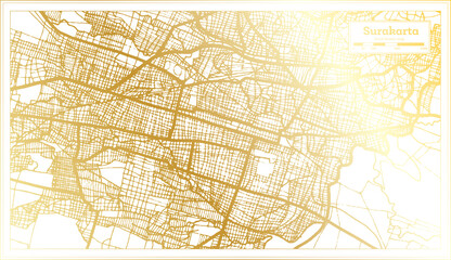 Surakarta Indonesia City Map in Retro Style in Golden Color. Outline Map.