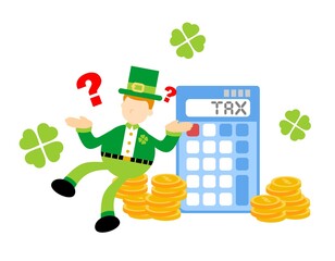 leprechaun shamrock celtic and calculator finance money tax cartoon doodle flat design style vector illustration