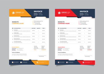 Corporate business invoice template design with red and yellow color
