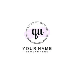 QU Initial handwriting logo template vector