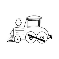 steam locomotive icon, sticker. sketch hand drawn doodle style. minimalism, monochrome. train, railroad, transport, children.