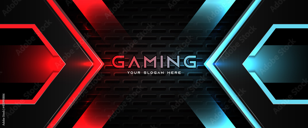 Wall mural futuristic red and blue abstract gaming banner design template with metal technology concept. vector - Wall murals