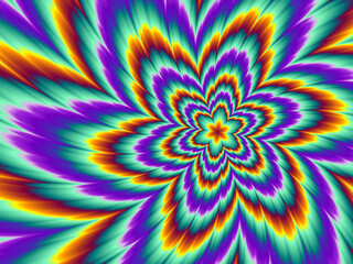 Pulsing fiery flower. Optical illusion of movement. 