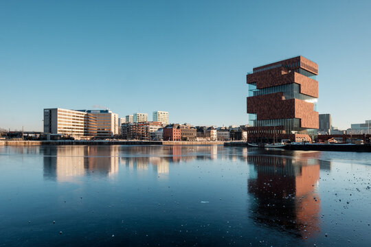 Skyline of the Northern part of Antwerp (Belgium) in winter.