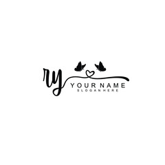 RY Initial handwriting logo template vector