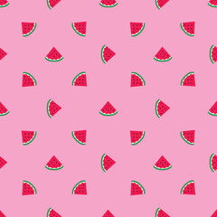 Picnic vector illustration. Slices of juicy watermelon on a pink background. Cartoon style.