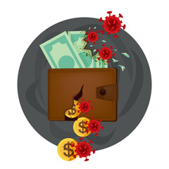 Wallet money with covid, vector image illustration