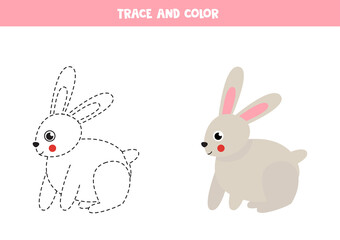 Trace and color cute rabbit. Space worksheet for kids.