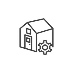 Home repair service line icon. linear style sign for mobile concept and web design. House and gear outline vector icon. Symbol, logo illustration. Vector graphics