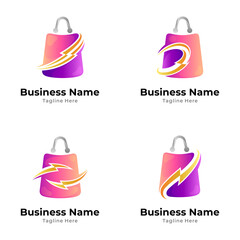 Shopping bag logo set. Flash sale logo template