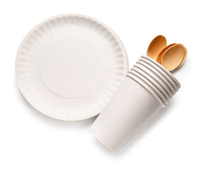 Eco tableware on white background