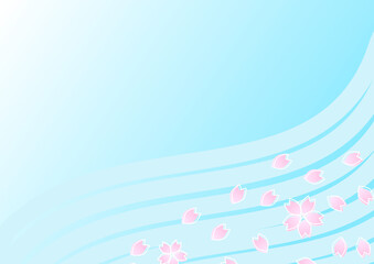 流れる桜の ブルー背景