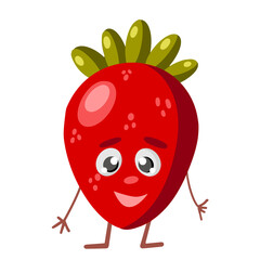Fototapeta premium Cute and funny comic style strawberry character looking up, cartoon vector illustration isolated on white background