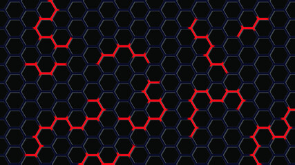 Red light and black hexagon abstract background