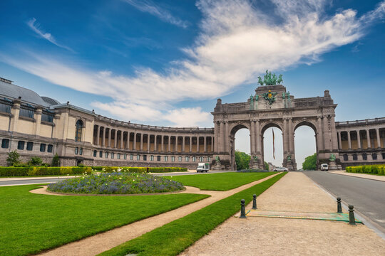 Brussels Belgium, city skyline at Arcade du Cinquantenaire of Brussels (Arc de Triomphe)