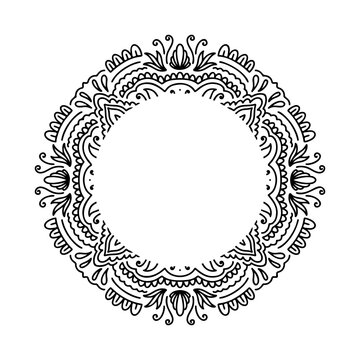 Graphic round frame mandala abstract isolated in white background..Boho indian shape.Ethnic oriental style.