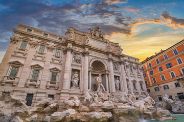 Fototapeta na wymiar Rome Italy, sunrise city skyline at Trevi Fountain
