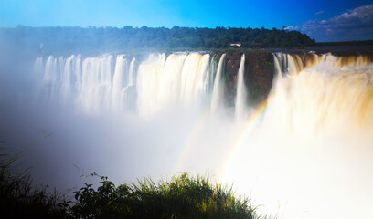 General view on the grand Iguazu Waterfalls system in Argentina