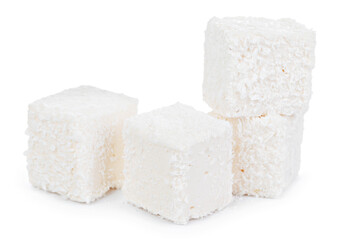 White Turkish delight with coconut shavings isolated on white