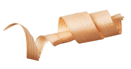 Spiral wooden shaving isolated on white background