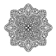 Graphic round mandala abstract isolated in white background..Boho indian shape.Ethnic oriental style.