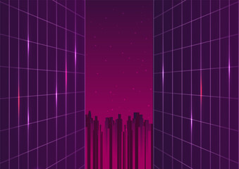 Retro future, 80s style Sci-Fi Background. Futuristic car.