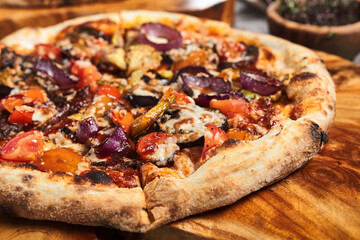 BBQ Pizza with Onions and Seasons Vegetables