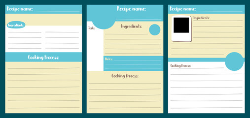Recipe card template vector illustration in A5 size vertical format. Recipe pad for bujo. Stay home activity hobby.
