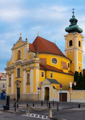 Church of the Carmelites is religion landmark of Gyor in Hungary outdoors.