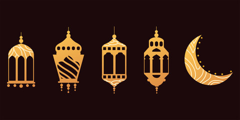 Fototapeta na wymiar vintage luminous lanterns arabic and moon