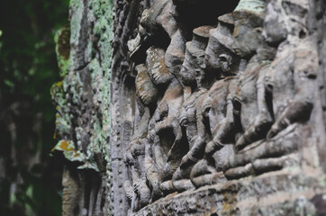 The view of Ta Prohm temple in Siem Reap in Cambodia. Angkor complex.