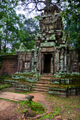 The view of Ta Prohm temple in Siem Reap in Cambodia. Angkor complex.