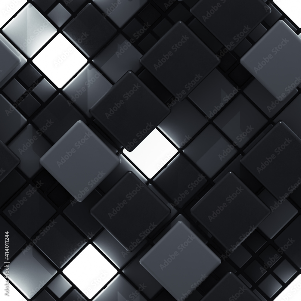 Poster seamless pattern of black concrete and illuminating cubes 3d render