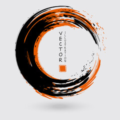 Black and orange ink round stroke on white background.