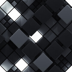 Seamless pattern of black concrete and illuminating cubes 3D render