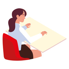young woman sitting at desk working isolated design