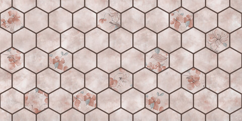 pink tones background with hexagonal seamless pattern