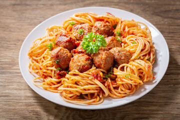 plate of pasta with meatballs