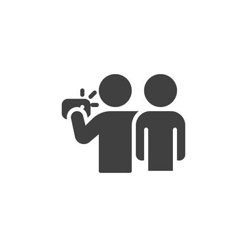 Two man taking selfie photo vector icon. filled flat sign for mobile concept and web design. Friends making selfie glyph icon. Symbol, logo illustration. Vector graphics