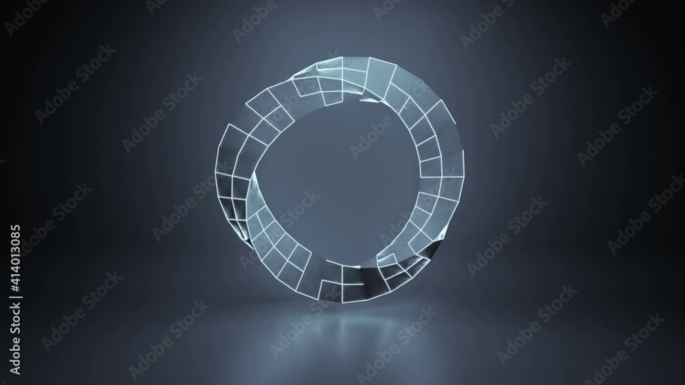 Poster twisted circle sci-fi shape. futuristic technology or science fiction concept. seamless loop 3d rend