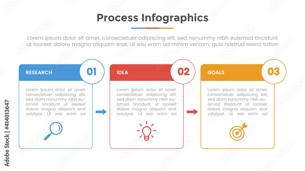 Poster process infographic with 3 list point with rectangle box and modern flat style template slide for pr