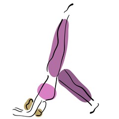 Young woman doing yoga one stroke drawing, standing asana, simple vector illustration