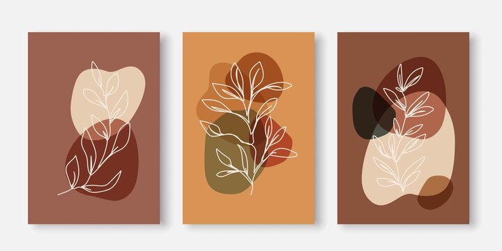 Abstract Prints Set Boho or Bohemian Style with Line Art Elements. Minimalist Trendy Contemporary Design Perfect for Wall Art, Prints, Social Media, Posters, Invitations, Branding Design.