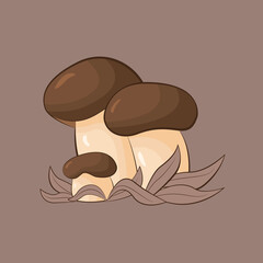 Cute porcini mushrooms family in grass
