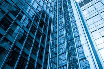 Looking Up Blue Modern Office Building