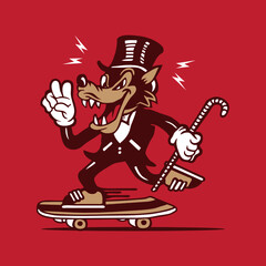 Skateboarding Character Design Mascot Wolves 